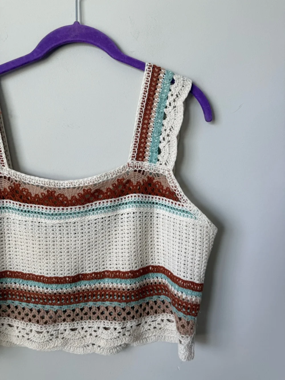 Rebellion cream Crochet boho striped Crop top size large - Picture 6 of 8